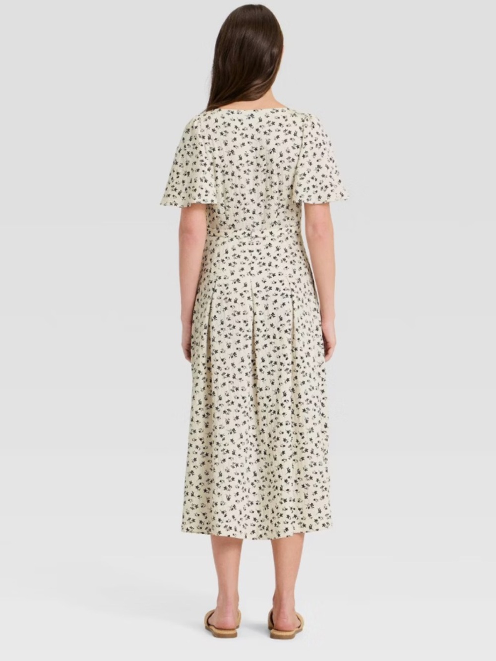 28. A New Day - Women's Flutter Sleeve Belted Midi Dress - A New D Cream/Black - Picture 5 of 16